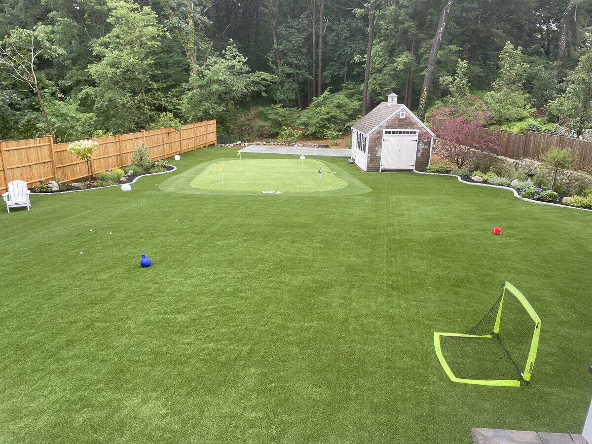 Fake synthetic grass lawn putting green Boston